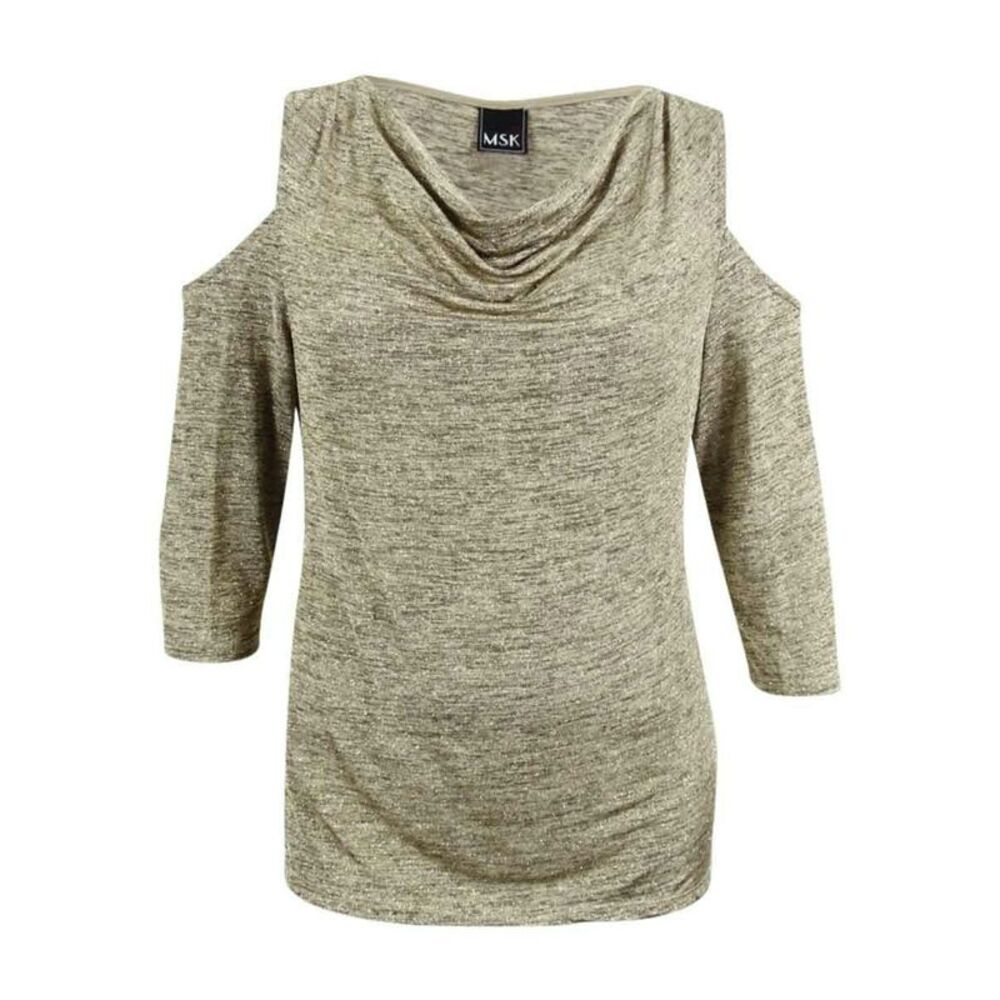 MSK Women's Draped Glitter Cold-Shoulder Blouse - Sand/Gold